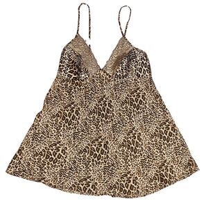 Y2K early 2000s cheetah animal print tank top camisole slip chemise lace-like